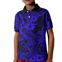 Hawaii Shark Kid Polo Shirt Polynesian Pattern Navy Blue Version - Wonder Print Shop