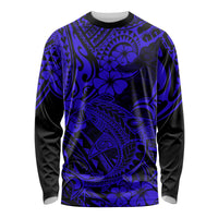 Hawaii Shark Long Sleeve Shirt Polynesian Pattern Navy Blue Version - Wonder Print Shop