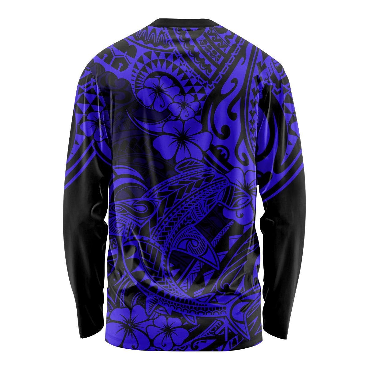 Hawaii Shark Long Sleeve Shirt Polynesian Pattern Navy Blue Version - Wonder Print Shop