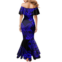 Hawaii Shark Mermaid Dress Polynesian Pattern Navy Blue Version - Wonder Print Shop
