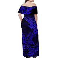 Hawaii Shark Off Shoulder Maxi Dress Polynesian Pattern Navy Blue Version - Wonder Print Shop