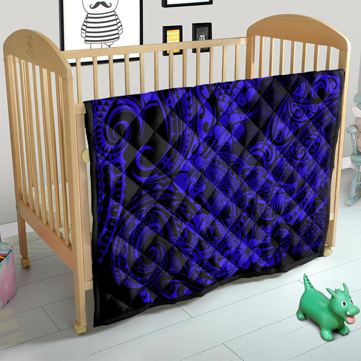 Hawaii Shark Quilt Polynesian Pattern Navy Blue Version - Wonder Print Shop