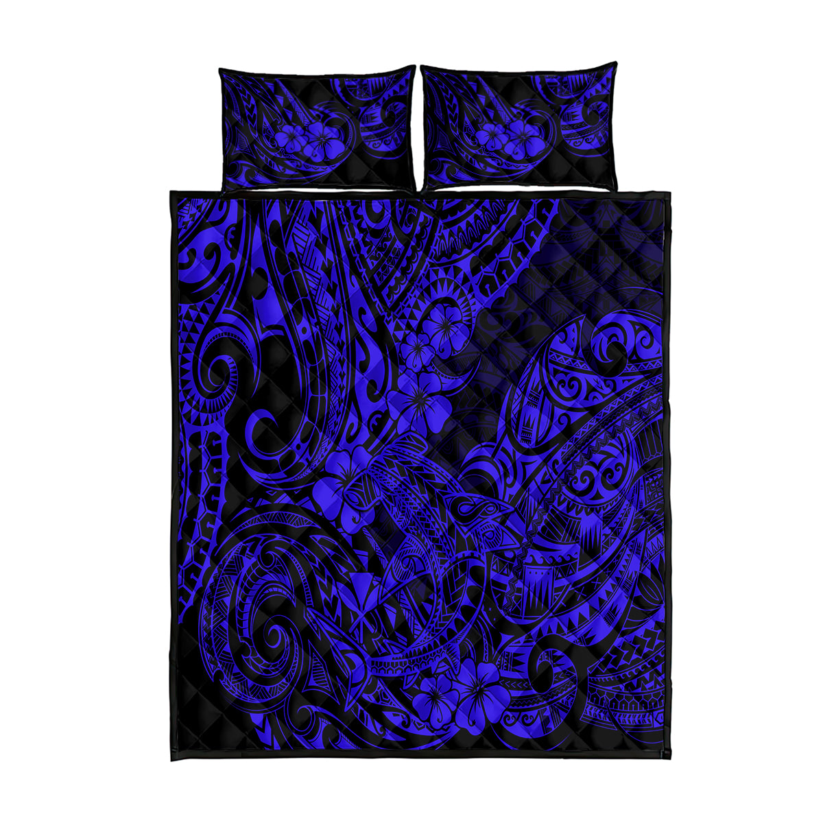 Hawaii Shark Quilt Bed Set Polynesian Pattern Navy Blue Version - Wonder Print Shop