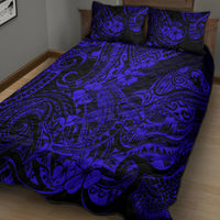 Hawaii Shark Quilt Bed Set Polynesian Pattern Navy Blue Version - Wonder Print Shop