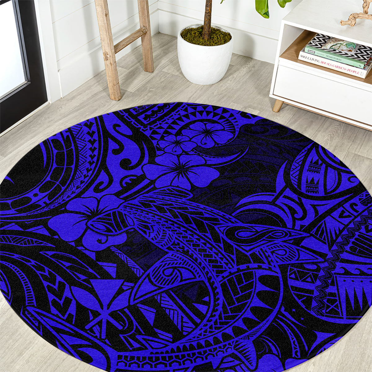hawaii-shark-round-carpet-polynesian-pattern-navy-blue-version
