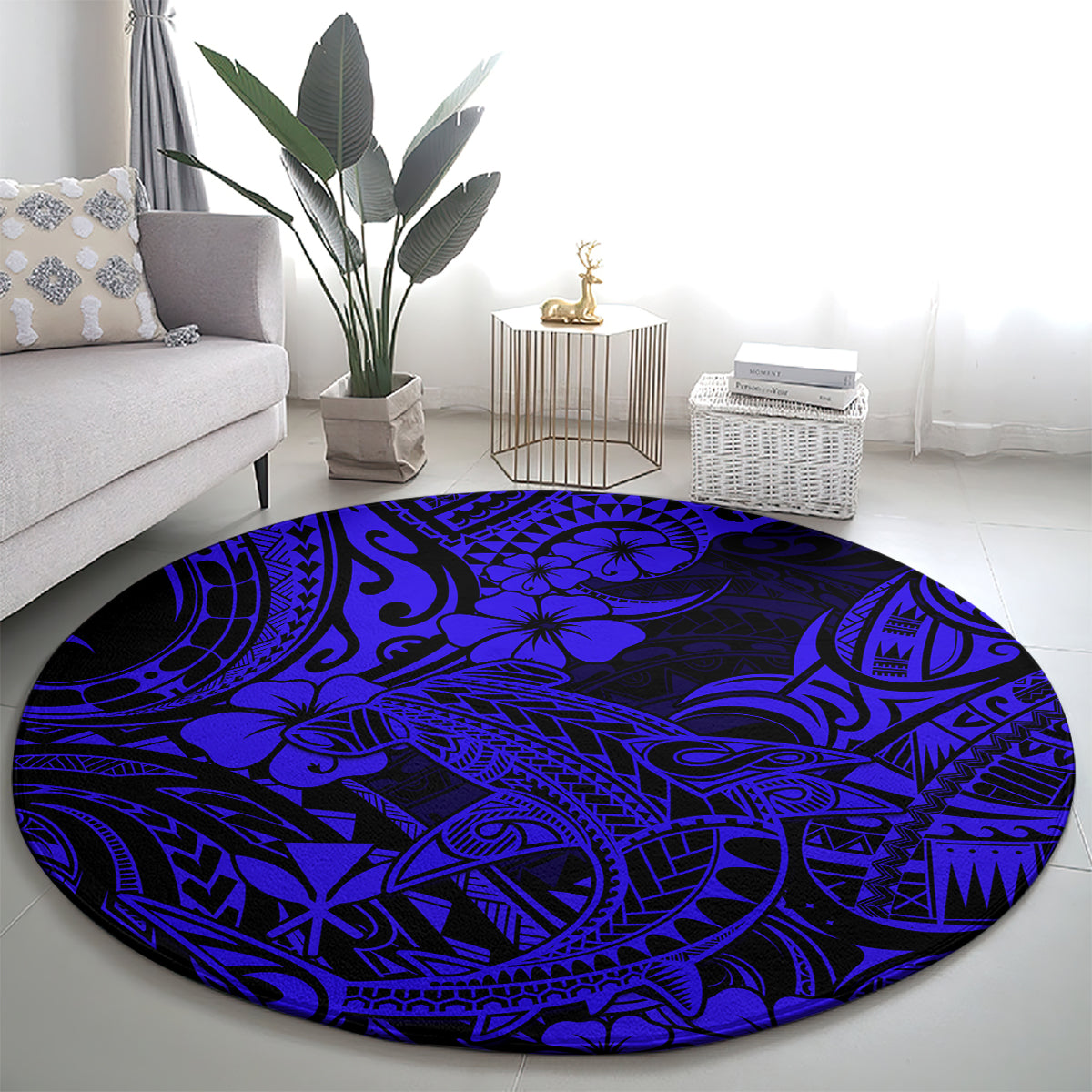 hawaii-shark-round-carpet-polynesian-pattern-navy-blue-version