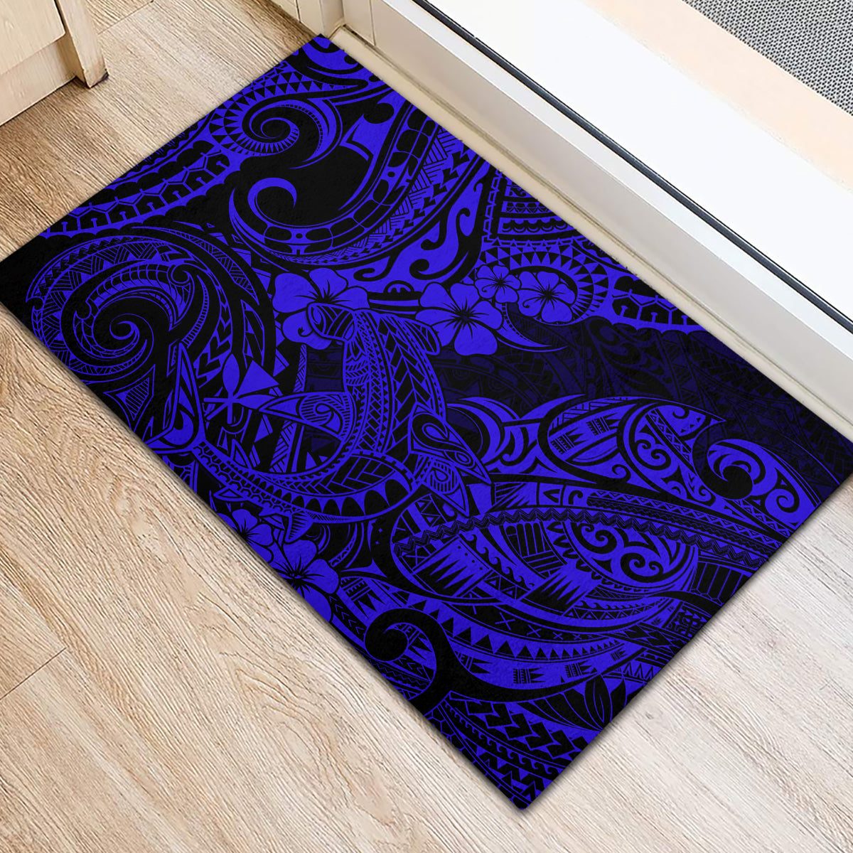 Hawaii Shark Rubber Doormat Polynesian Pattern Navy Blue Version - Wonder Print Shop