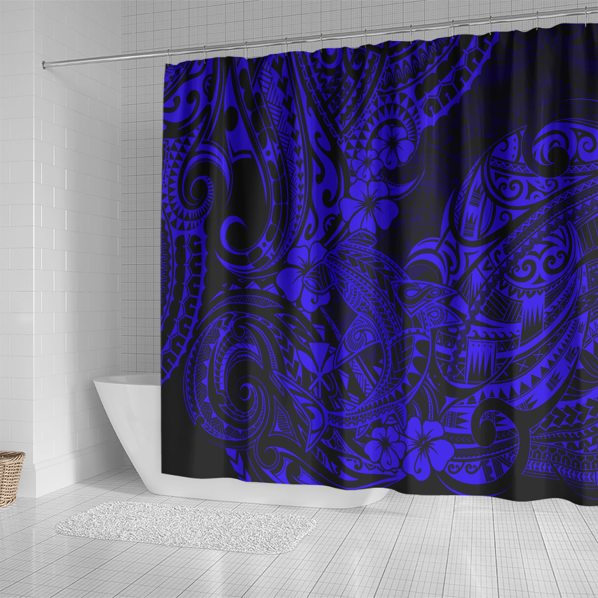 hawaii-shark-shower-curtain-polynesian-pattern-navy-blue-version