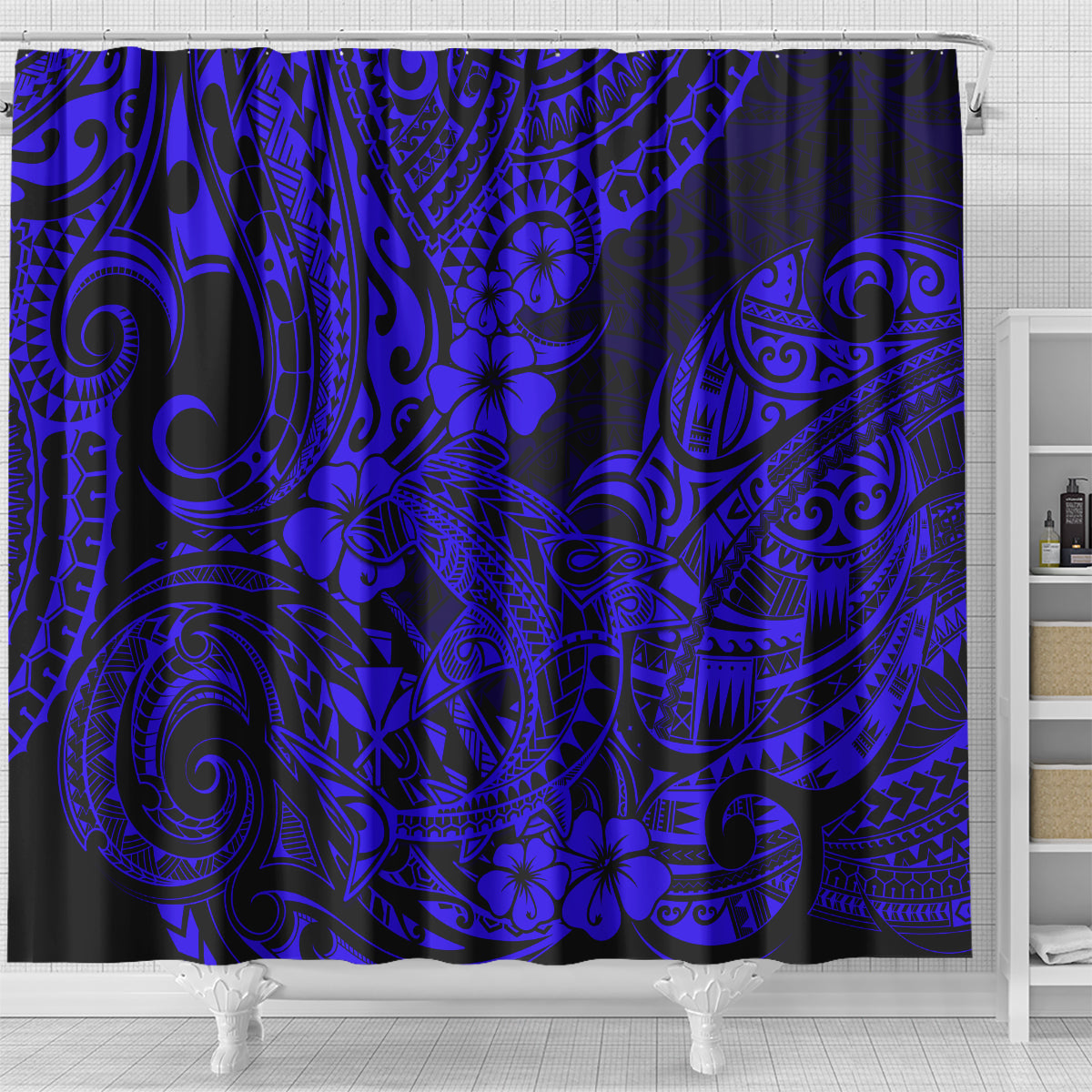 hawaii-shark-shower-curtain-polynesian-pattern-navy-blue-version