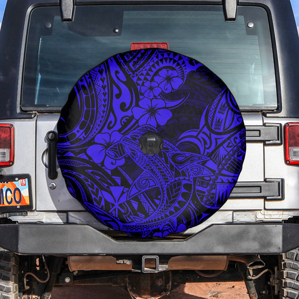 Hawaii Shark Spare Tire Cover Polynesian Pattern Navy Blue Version - Wonder Print Shop