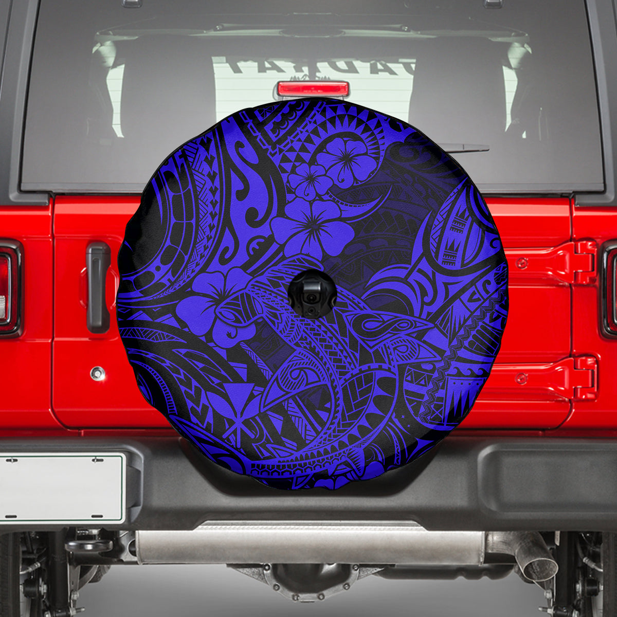 Hawaii Shark Spare Tire Cover Polynesian Pattern Navy Blue Version - Wonder Print Shop