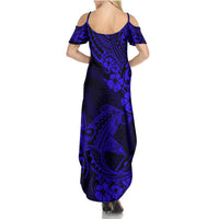 Hawaii Shark Summer Maxi Dress Polynesian Pattern Navy Blue Version - Wonder Print Shop
