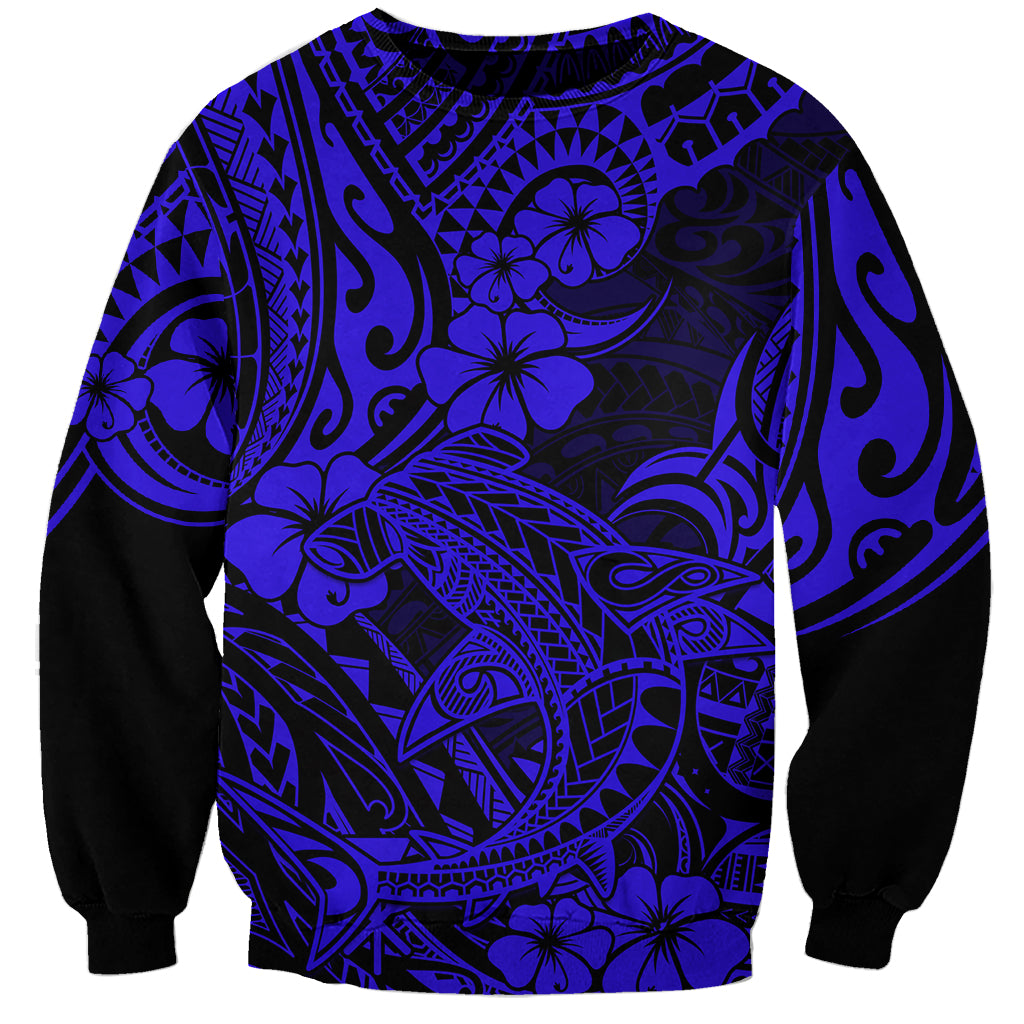 Hawaii Shark Sweatshirt Polynesian Pattern Navy Blue Version - Wonder Print Shop