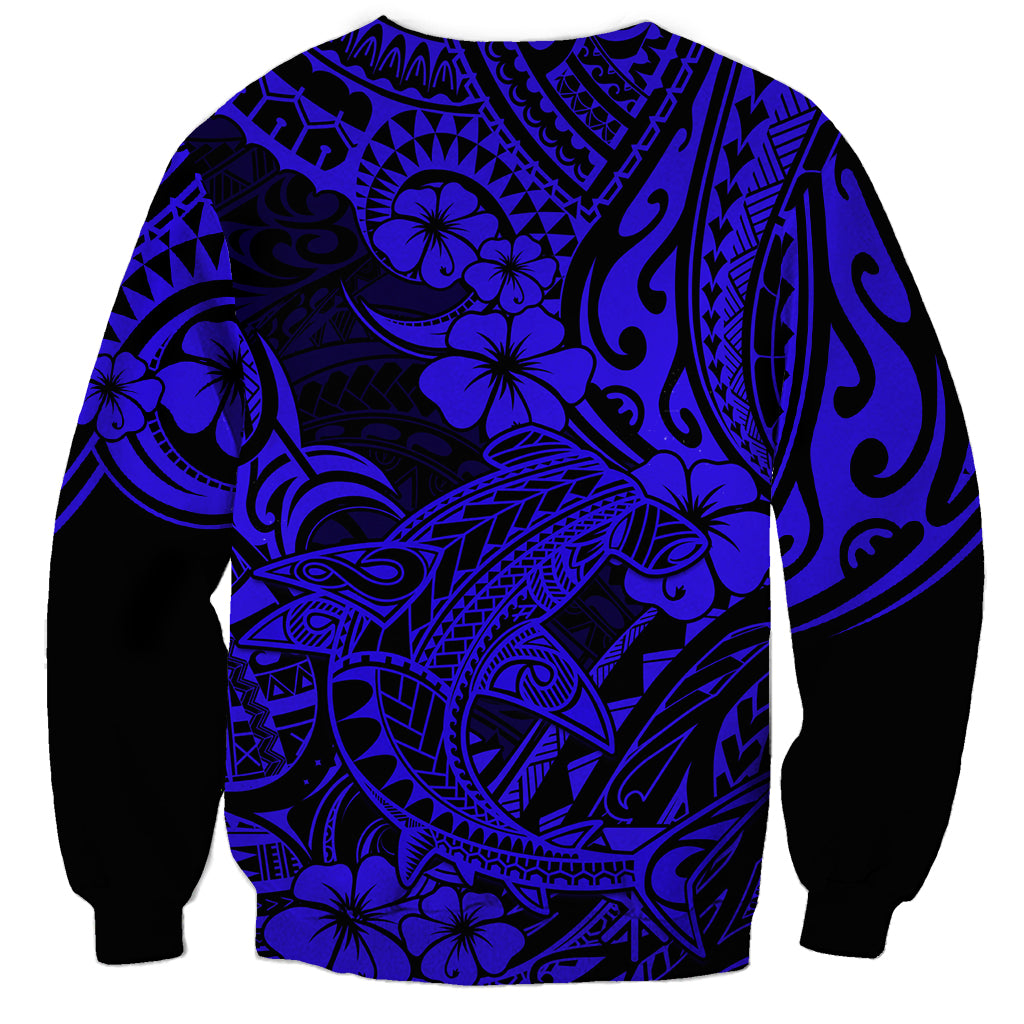 Hawaii Shark Sweatshirt Polynesian Pattern Navy Blue Version - Wonder Print Shop