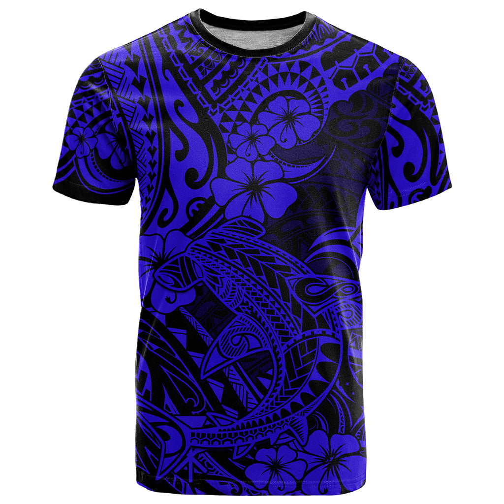 Hawaii Shark T Shirt Polynesian Pattern Navy Blue Version - Wonder Print Shop