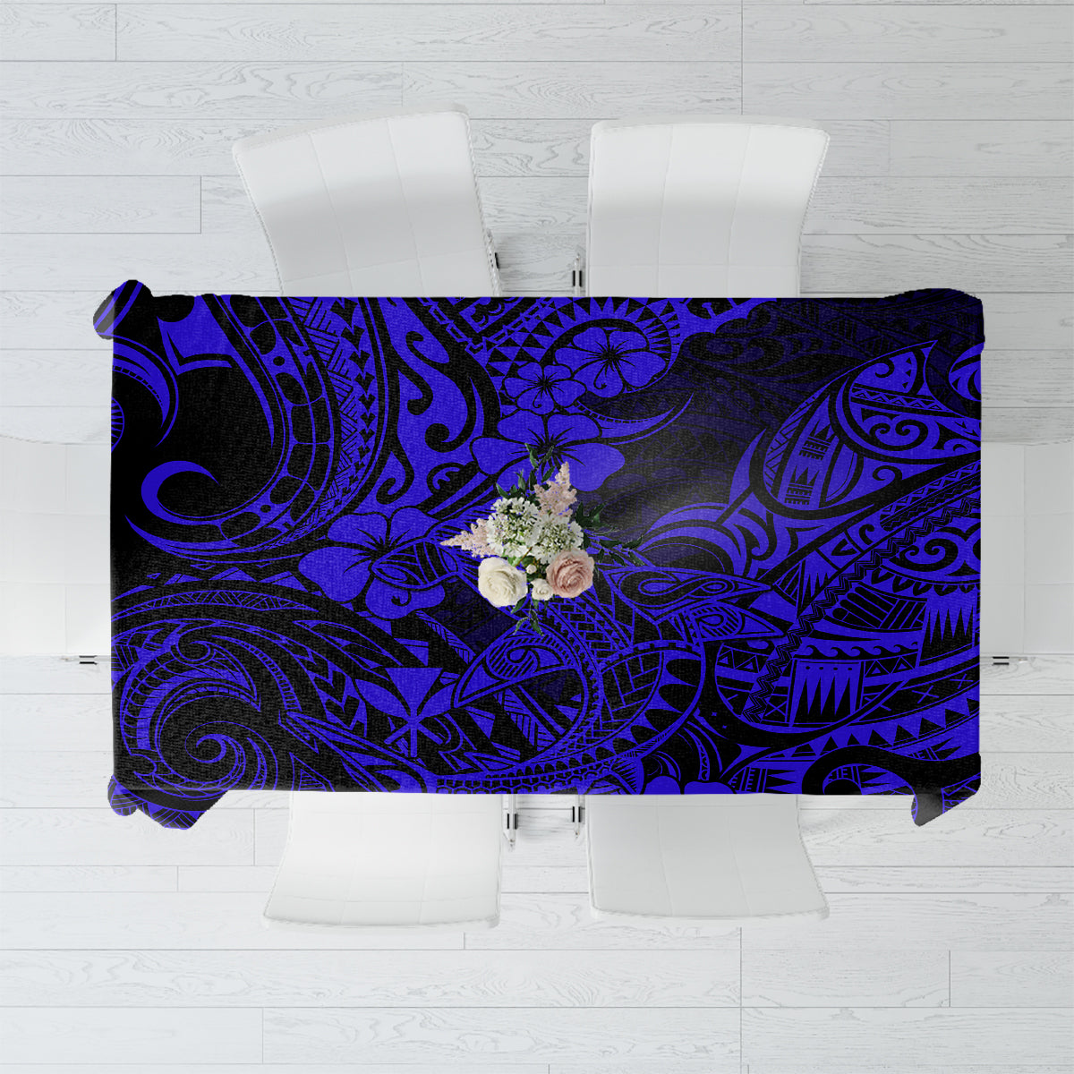 Hawaii Shark Tablecloth Polynesian Pattern Navy Blue Version - Wonder Print Shop