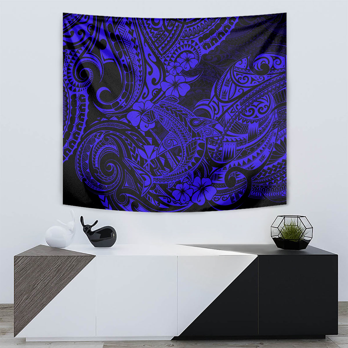 Hawaii Shark Tapestry Polynesian Pattern Navy Blue Version - Wonder Print Shop