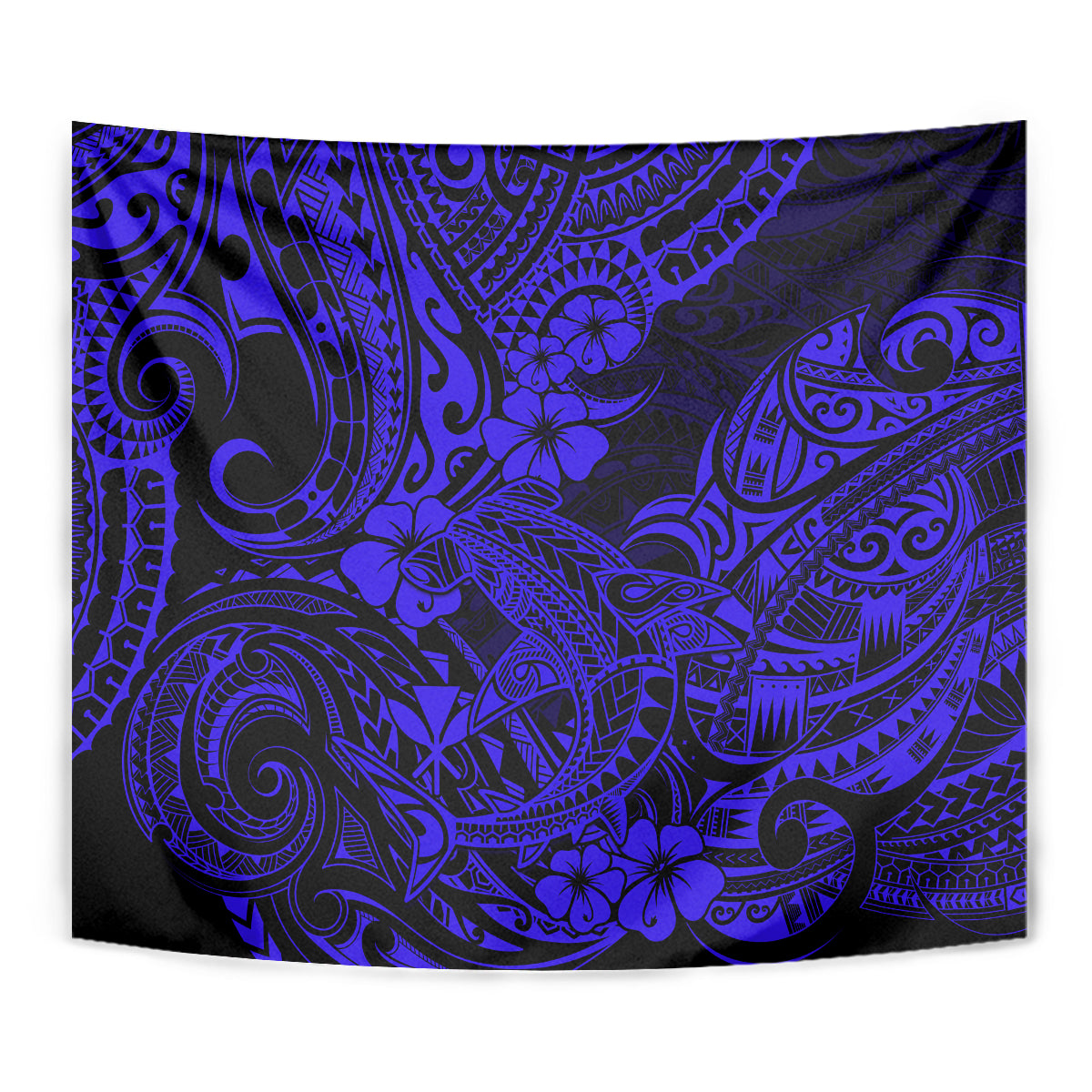 Hawaii Shark Tapestry Polynesian Pattern Navy Blue Version - Wonder Print Shop