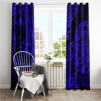 Hawaii Shark Window Curtain Polynesian Pattern Navy Blue Version - Wonder Print Shop