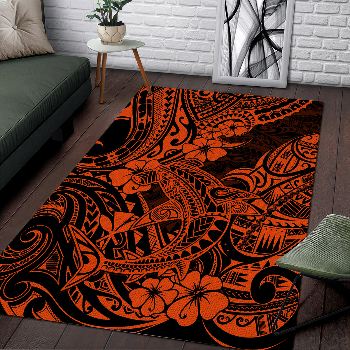 Hawaii Shark Area Rug Polynesian Pattern Orange Version - Wonder Print Shop