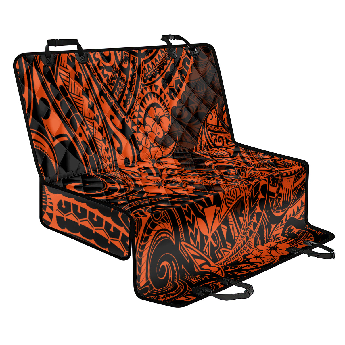 Hawaii Shark Back Car Seat Cover Polynesian Pattern Orange Version - Wonder Print Shop