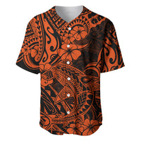 Hawaii Shark Baseball Jersey Polynesian Pattern Orange Version - Wonder Print Shop