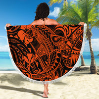Hawaii Shark Beach Blanket Polynesian Pattern Orange Version - Wonder Print Shop