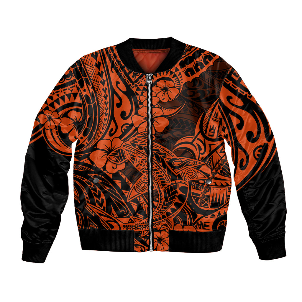 Hawaii Shark Bomber Jacket Polynesian Pattern Orange Version - Wonder Print Shop