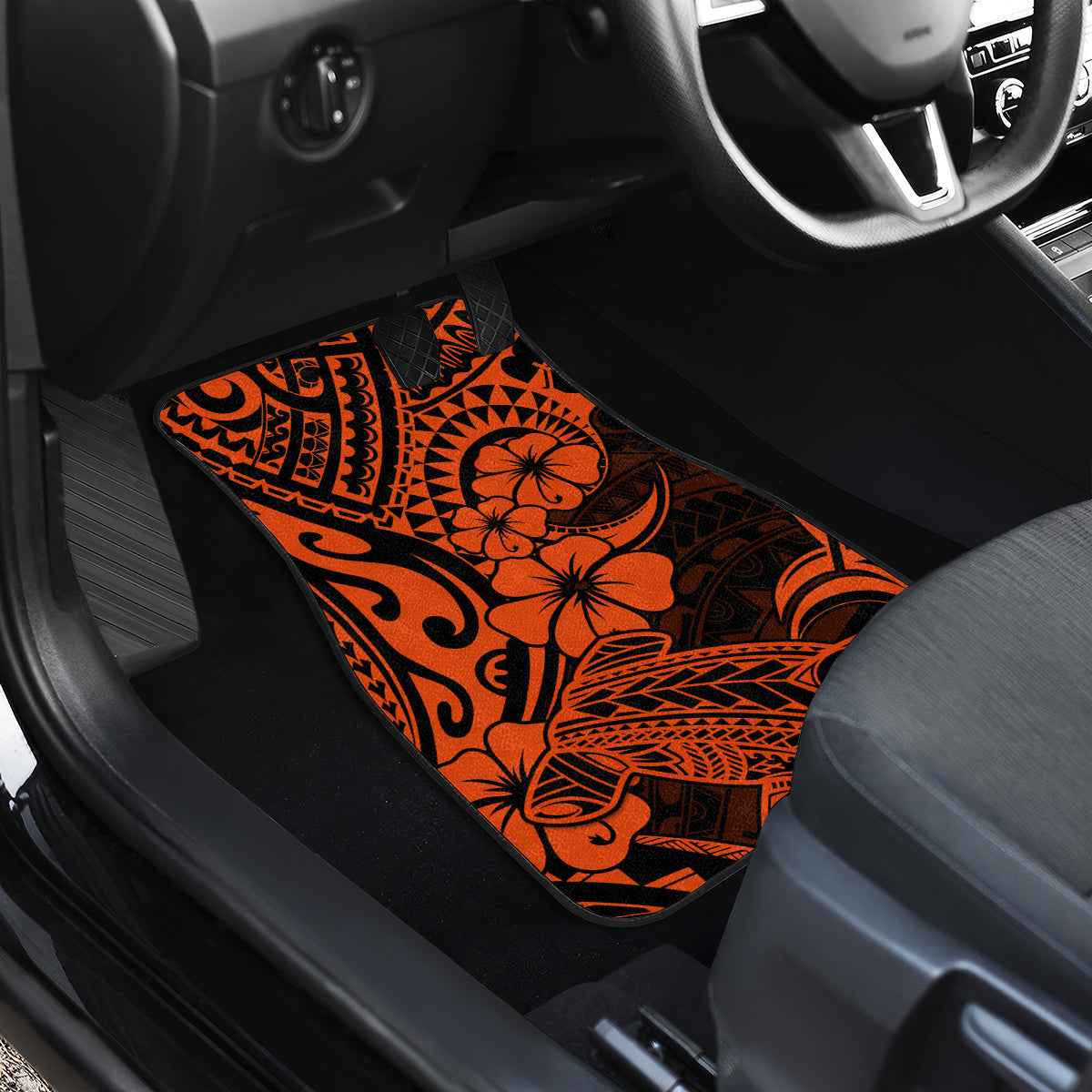 Hawaii Shark Car Mats Polynesian Pattern Orange Version - Wonder Print Shop