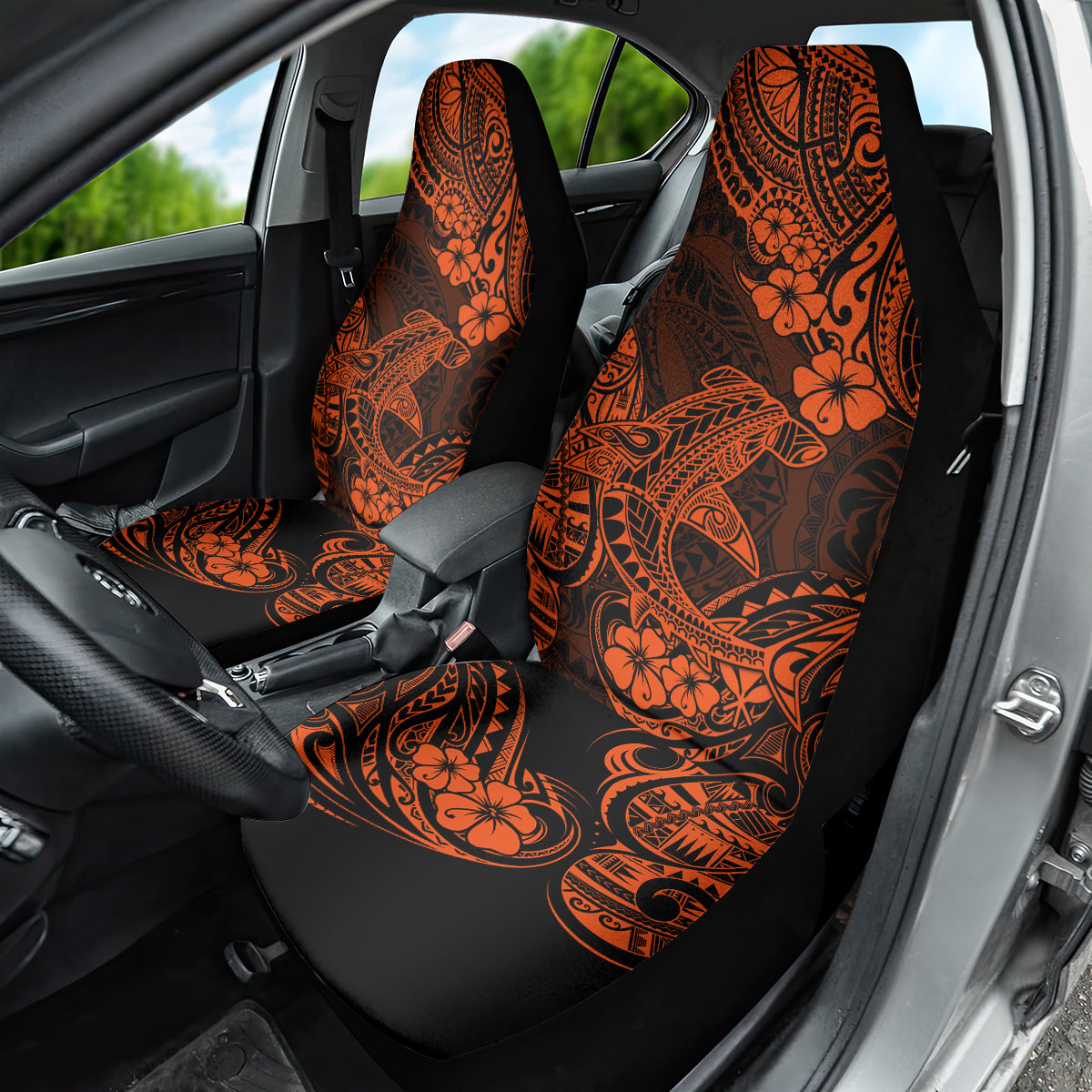 Hawaii Shark Car Seat Cover Polynesian Pattern Orange Version - Wonder Print Shop