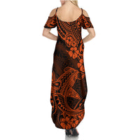 Hawaii Shark Family Matching Summer Maxi Dress and Hawaiian Shirt Polynesian Pattern Orange Version - Wonder Print Shop