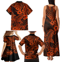 Hawaii Shark Family Matching Tank Maxi Dress and Hawaiian Shirt Polynesian Pattern Orange Version - Wonder Print Shop