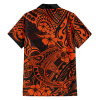 Hawaii Shark Family Matching Tank Maxi Dress and Hawaiian Shirt Polynesian Pattern Orange Version - Wonder Print Shop