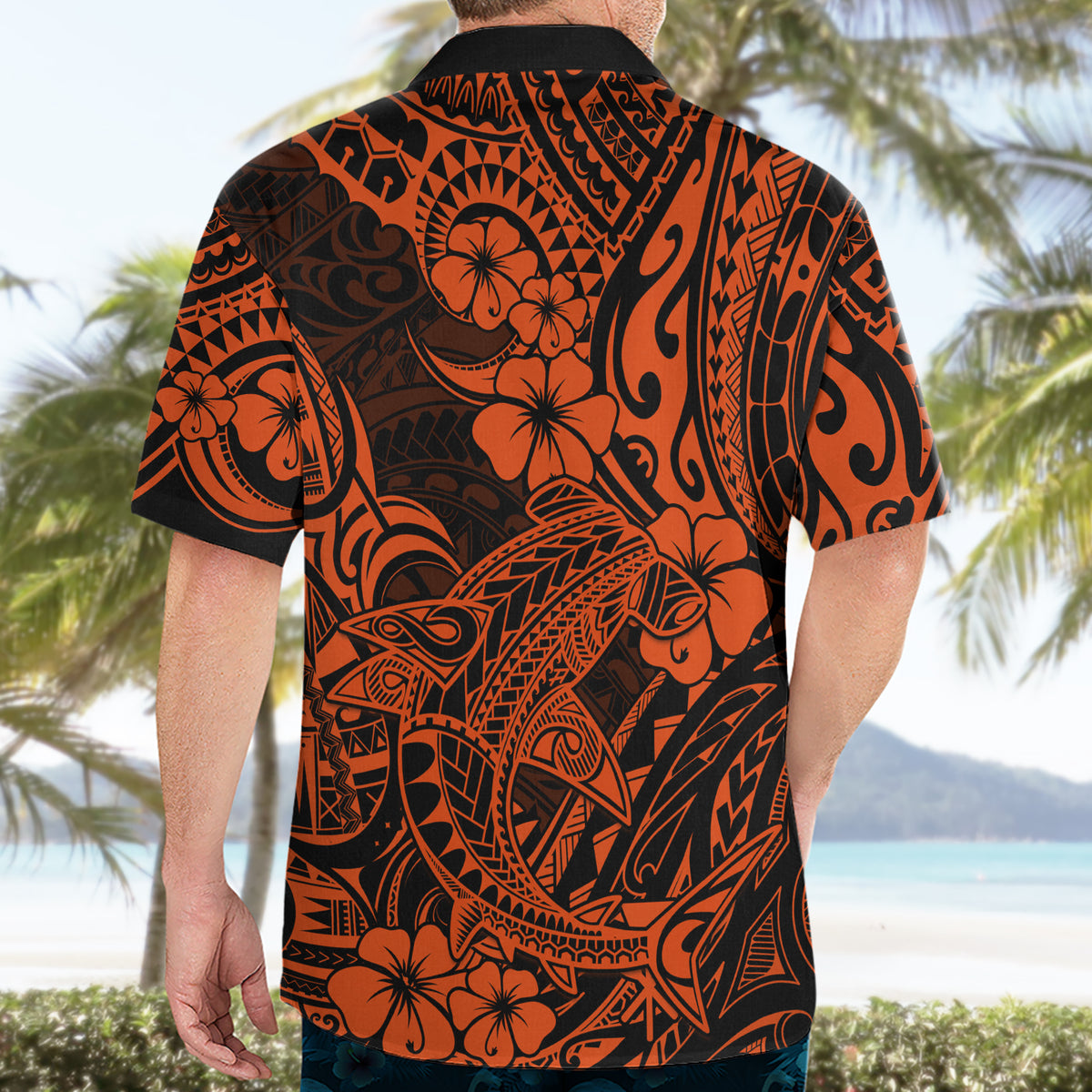 Hawaii Shark Hawaiian Shirt Polynesian Pattern Orange Version - Wonder Print Shop