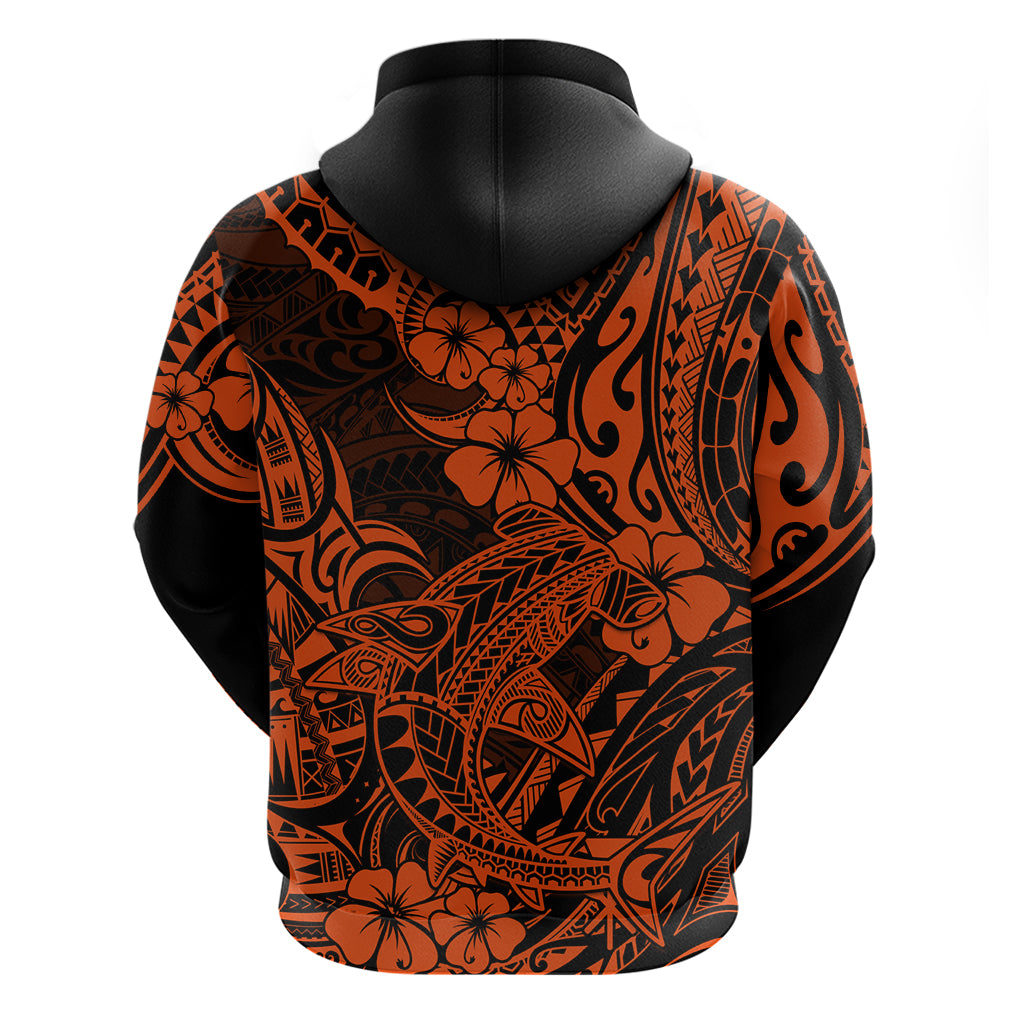 Hawaii Shark Hoodie Polynesian Pattern Orange Version - Wonder Print Shop