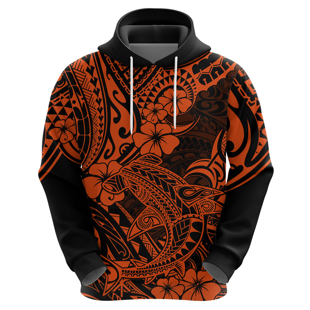 Hawaii Shark Hoodie Polynesian Pattern Orange Version - Wonder Print Shop