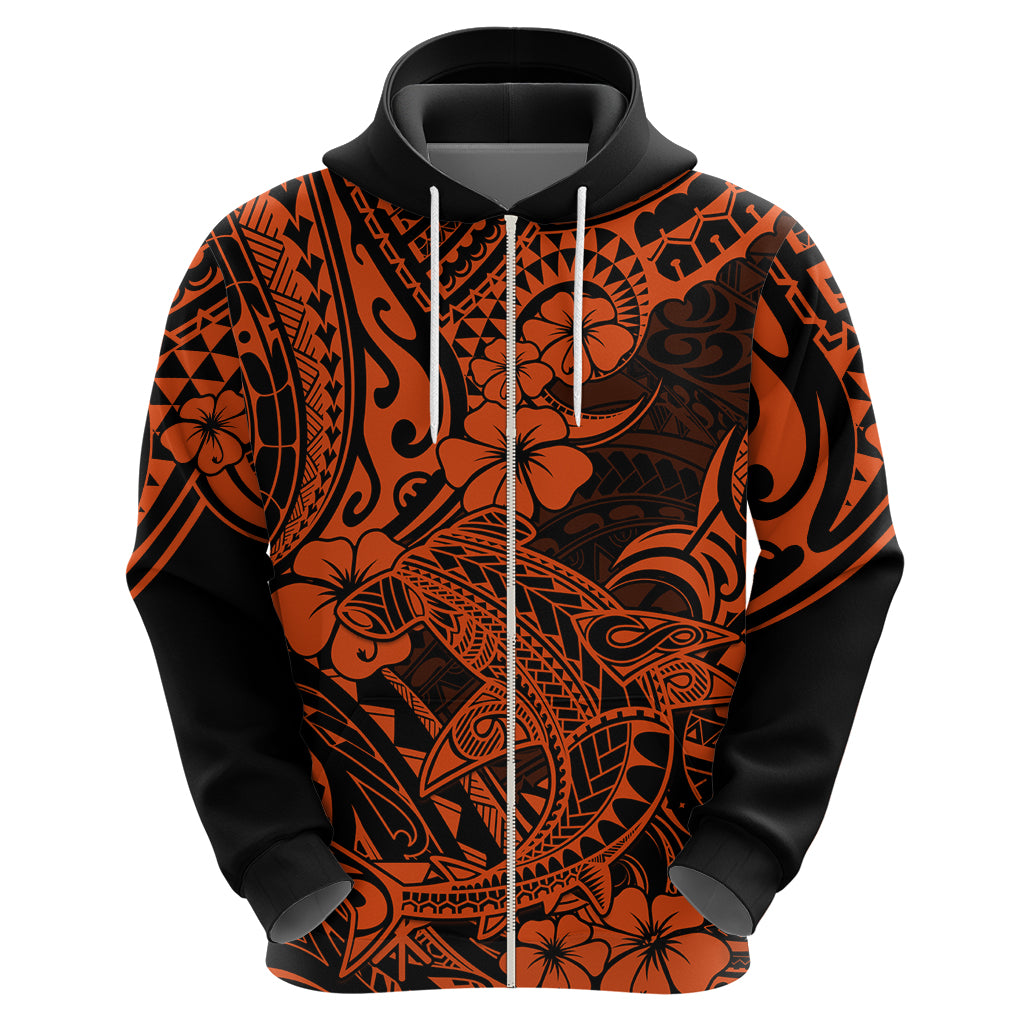 Hawaii Shark Hoodie Polynesian Pattern Orange Version - Wonder Print Shop