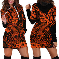 Hawaii Shark Hoodie Dress Polynesian Pattern Orange Version - Wonder Print Shop