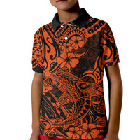 Hawaii Shark Kid Polo Shirt Polynesian Pattern Orange Version - Wonder Print Shop