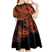 Hawaii Shark Kid Short Sleeve Dress Polynesian Pattern Orange Version - Wonder Print Shop