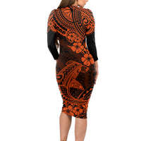 Hawaii Shark Long Sleeve Bodycon Dress Polynesian Pattern Orange Version - Wonder Print Shop