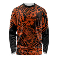 Hawaii Shark Long Sleeve Shirt Polynesian Pattern Orange Version - Wonder Print Shop