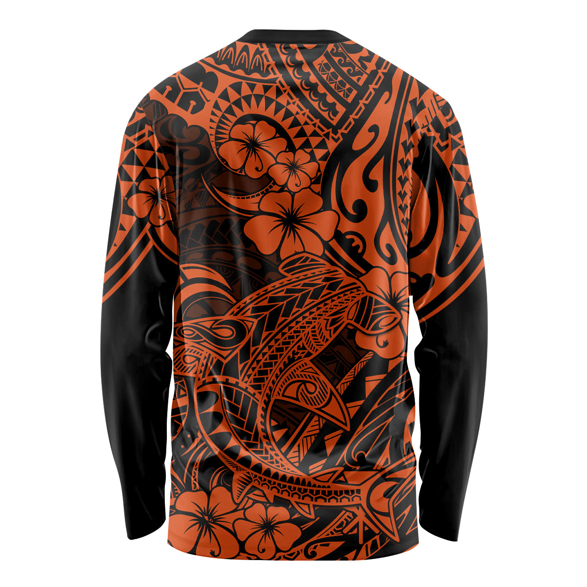 Hawaii Shark Long Sleeve Shirt Polynesian Pattern Orange Version - Wonder Print Shop