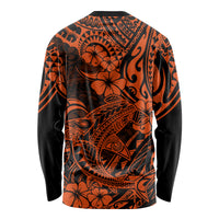 Hawaii Shark Long Sleeve Shirt Polynesian Pattern Orange Version - Wonder Print Shop