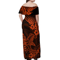 Hawaii Shark Off Shoulder Maxi Dress Polynesian Pattern Orange Version - Wonder Print Shop