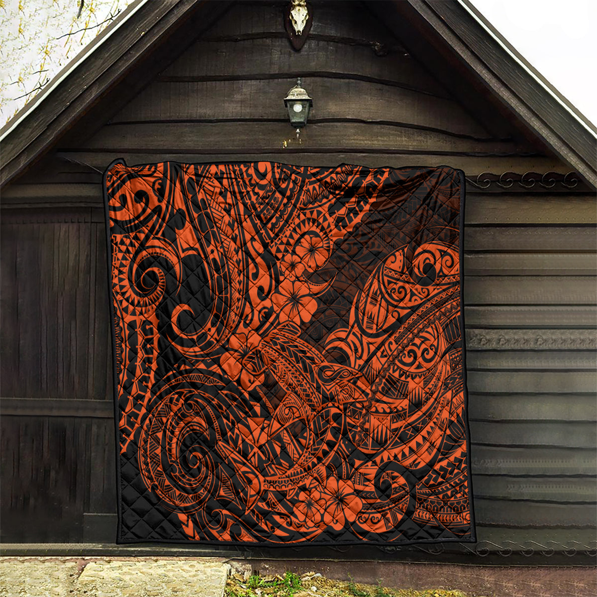 Hawaii Shark Quilt Polynesian Pattern Orange Version - Wonder Print Shop
