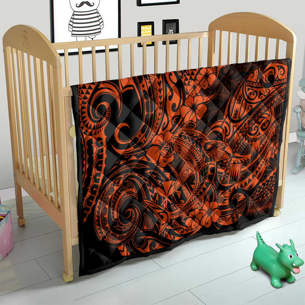 Hawaii Shark Quilt Polynesian Pattern Orange Version - Wonder Print Shop