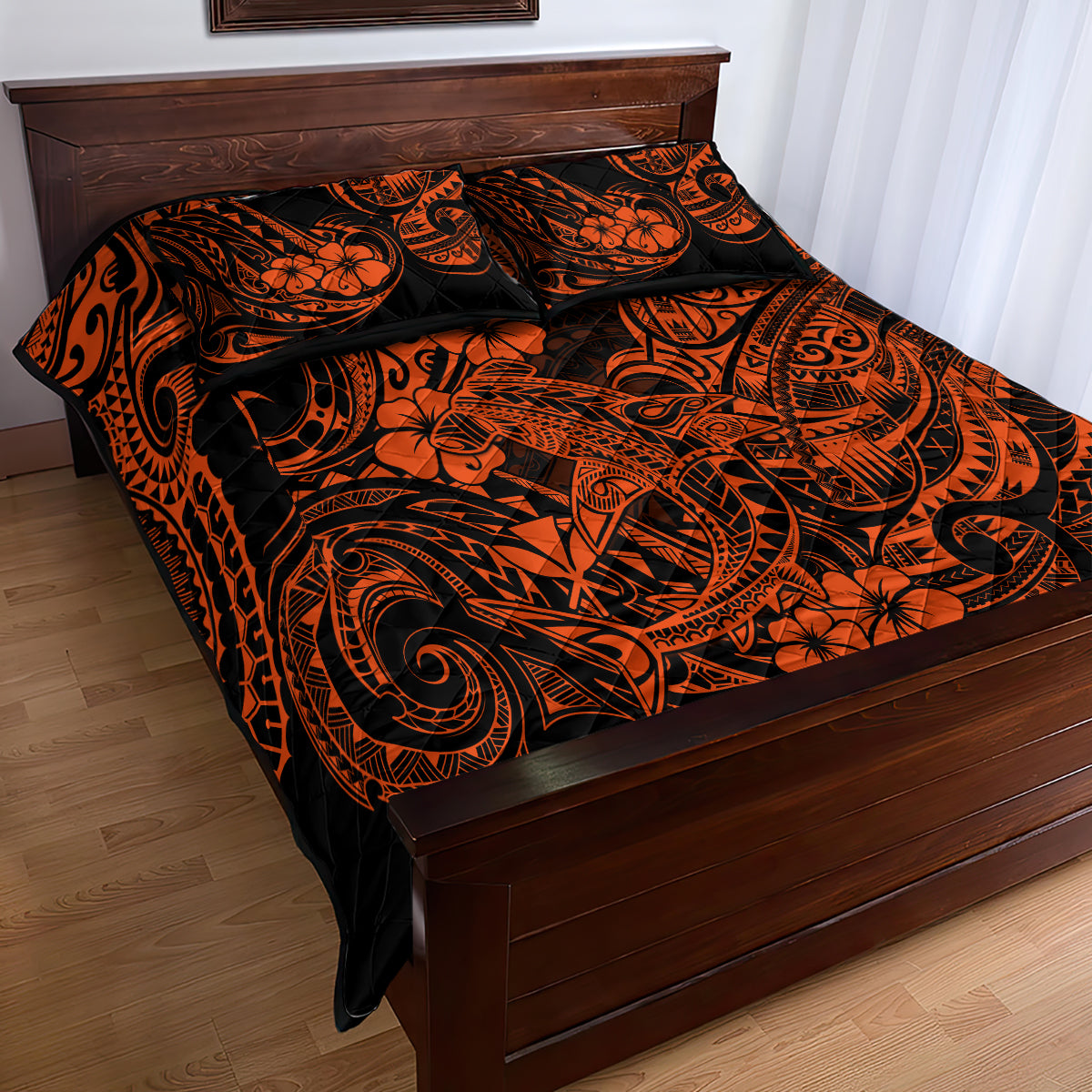 Hawaii Shark Quilt Bed Set Polynesian Pattern Orange Version - Wonder Print Shop