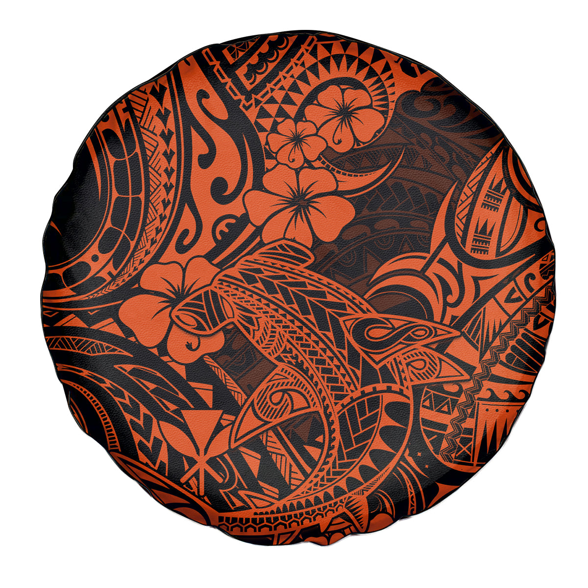 Hawaii Shark Spare Tire Cover Polynesian Pattern Orange Version - Wonder Print Shop