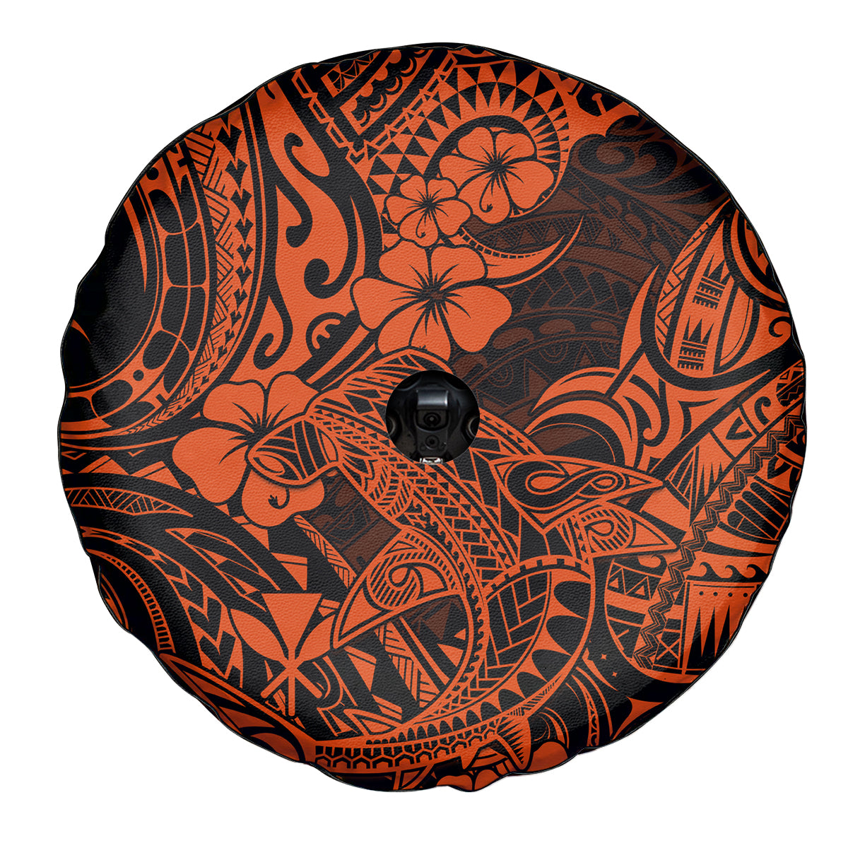 Hawaii Shark Spare Tire Cover Polynesian Pattern Orange Version - Wonder Print Shop